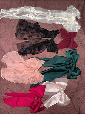 7 Mixed Satin & Lace Hair Bows - Assorted Colors